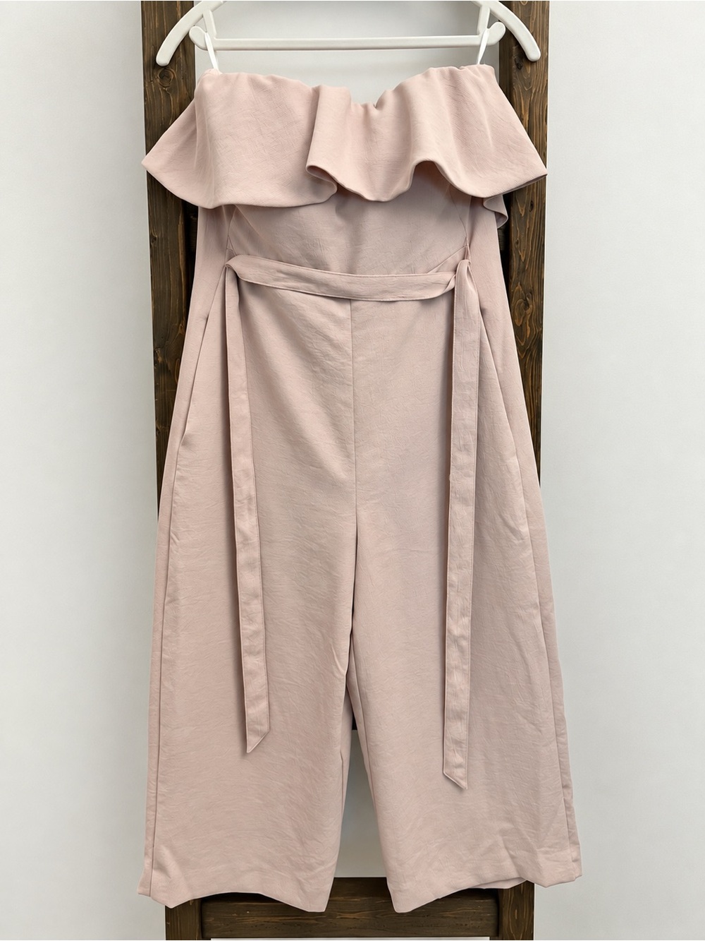 Aritzia Babaton Flutter Jumpsuit Blush Pink Ruffle Strapless